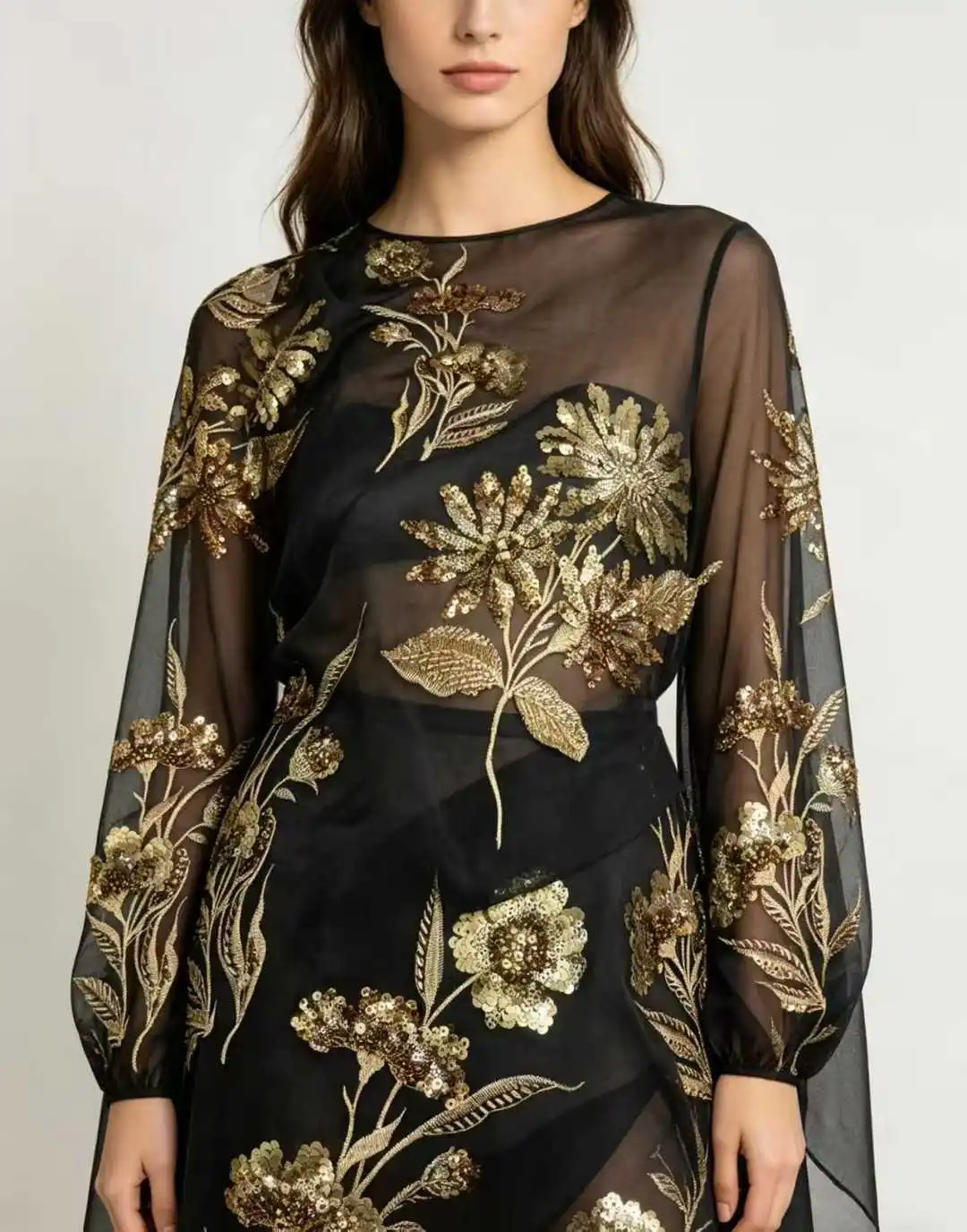 

2026 Latest Elegant Best Quality Luxurious Chiffon Soft mesh Lace With Beads fabric For Party Evening Dress