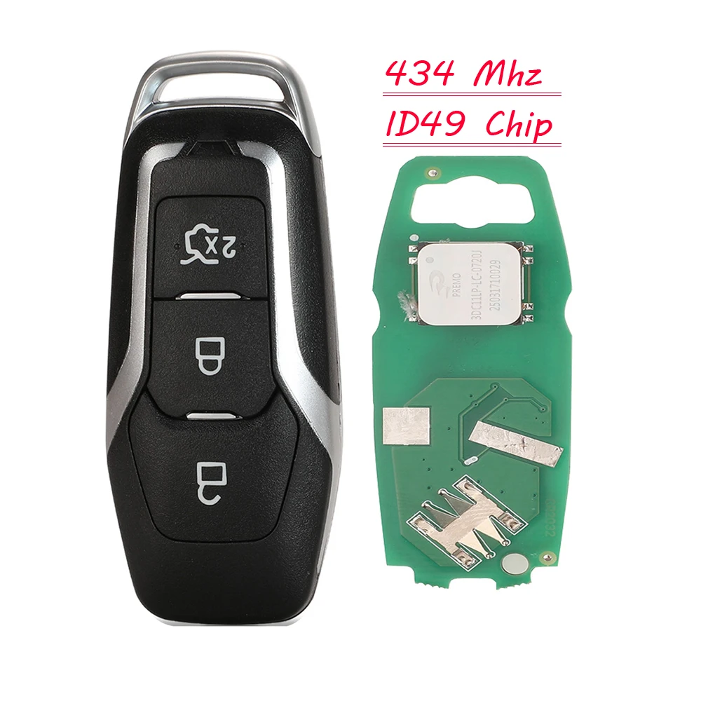 

jingyuqin New Remote Car Key 434Mhz ID49 Full Smart For Ford Mondeo 2.0T Kuga Mustang 2015- Edge Keyless Go Styling Silver Tape