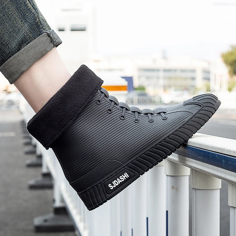 

Winter Men And Women's Warm Rain Boots Ankle Waterproof Shoes With Warm Lining Anti-slip Soft Rain Boots