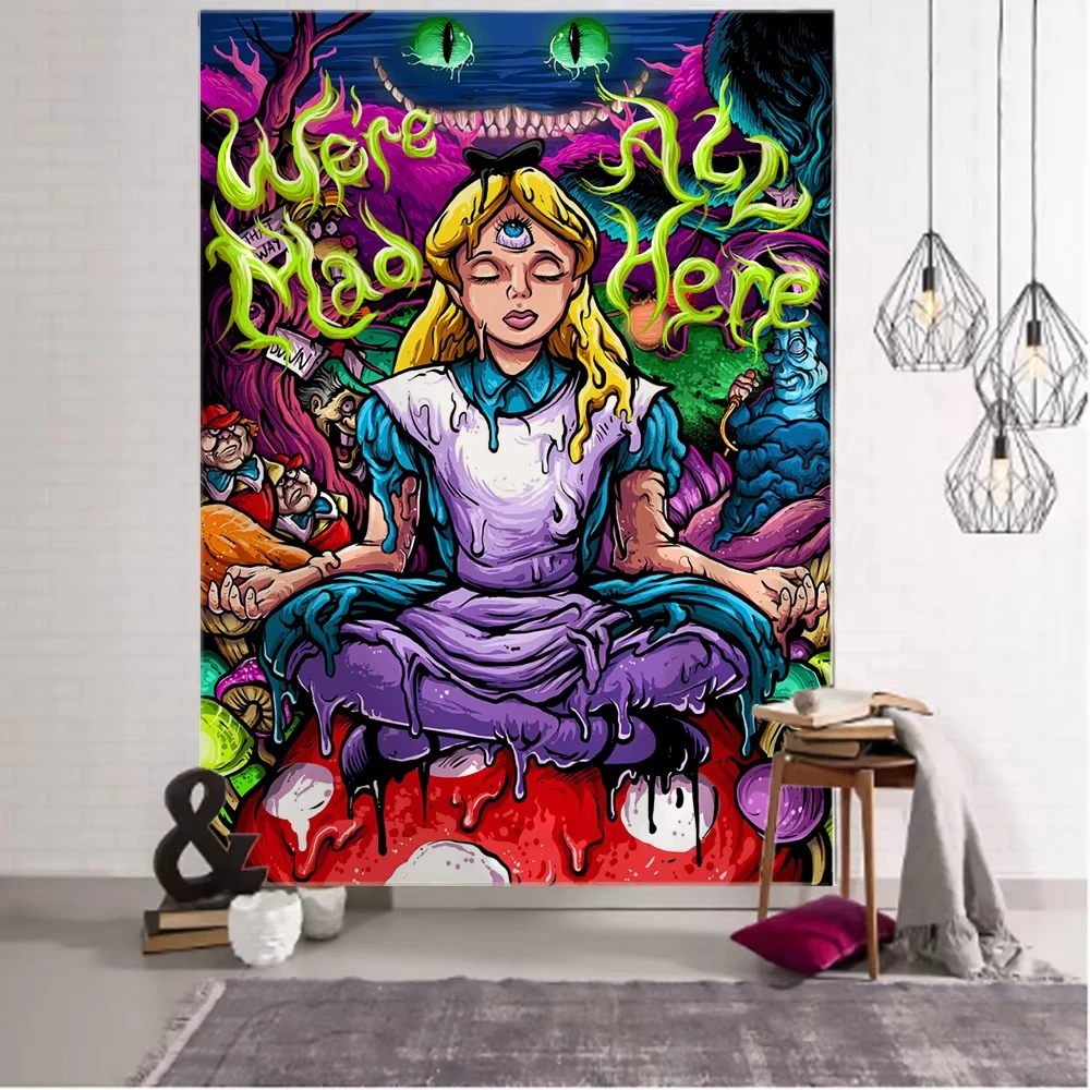 VIKAMA Fantasy Meditation Girl Art Tapestry Living Room Bedroom Boho Alice In Wonderland Psychedelic Art Wall Decorations