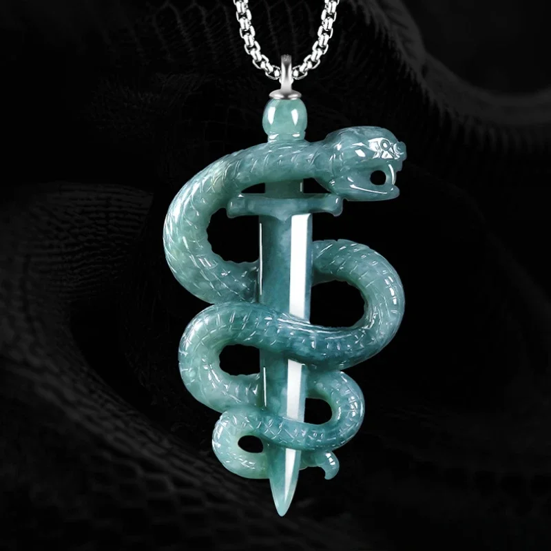 

Natural A-goods Jadeite Year of The Snake Pendant Black Mamba Memorial Necklace Ice Jade Men and Women Models Hip-hop Pendant