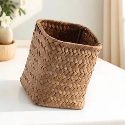 

Straw Pen Holder Woven Desk Organizer Makeup Brush Cup Large Capacity Multi Functional Storage Pen Cup Cutlery Holder