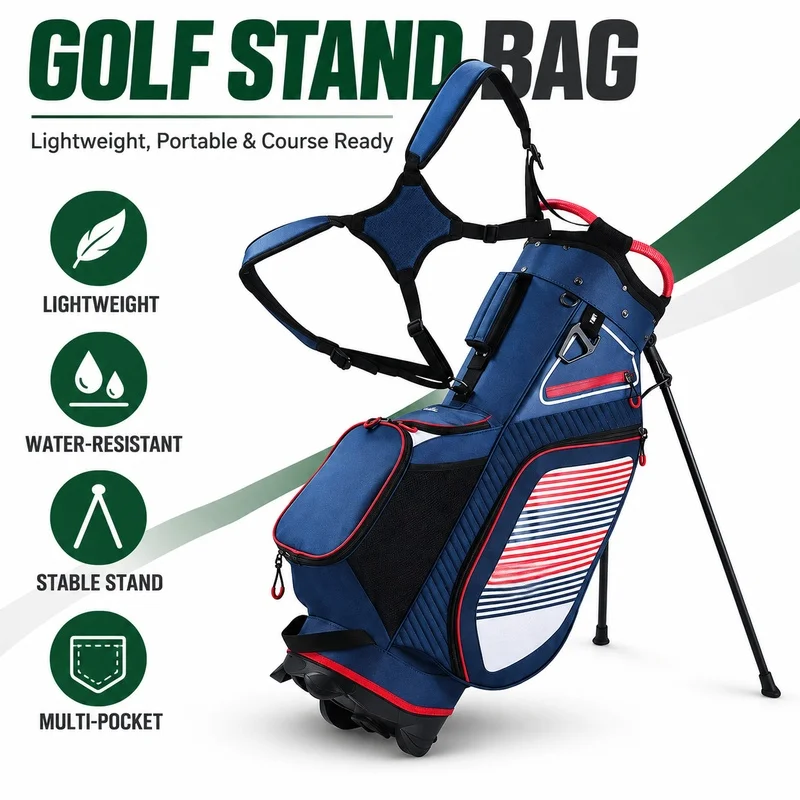 Golf Stand Bag, Lightweight Water-Resistant Golf Club Carry Bag with Stable Stand Base and Multiple Storage Pockets