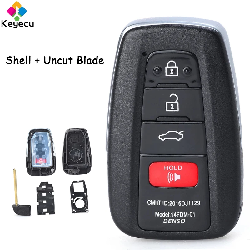 KEYECU Smart Remote Car Key Shell Case Cover Housing With Uncut Blade 4 Buttons Fob for Toyota Avalon Camry 2018 2019 2020 2021