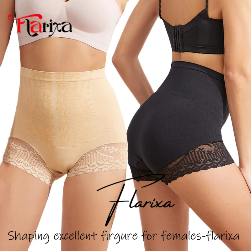 Flarixa Hohe Taille Sicherheitsshorts Höschen Nahtlose Spitze Unterwäsche Anti Scheuern Boxer Frauen Spurlose Bauch Abnehmen Unterhose
