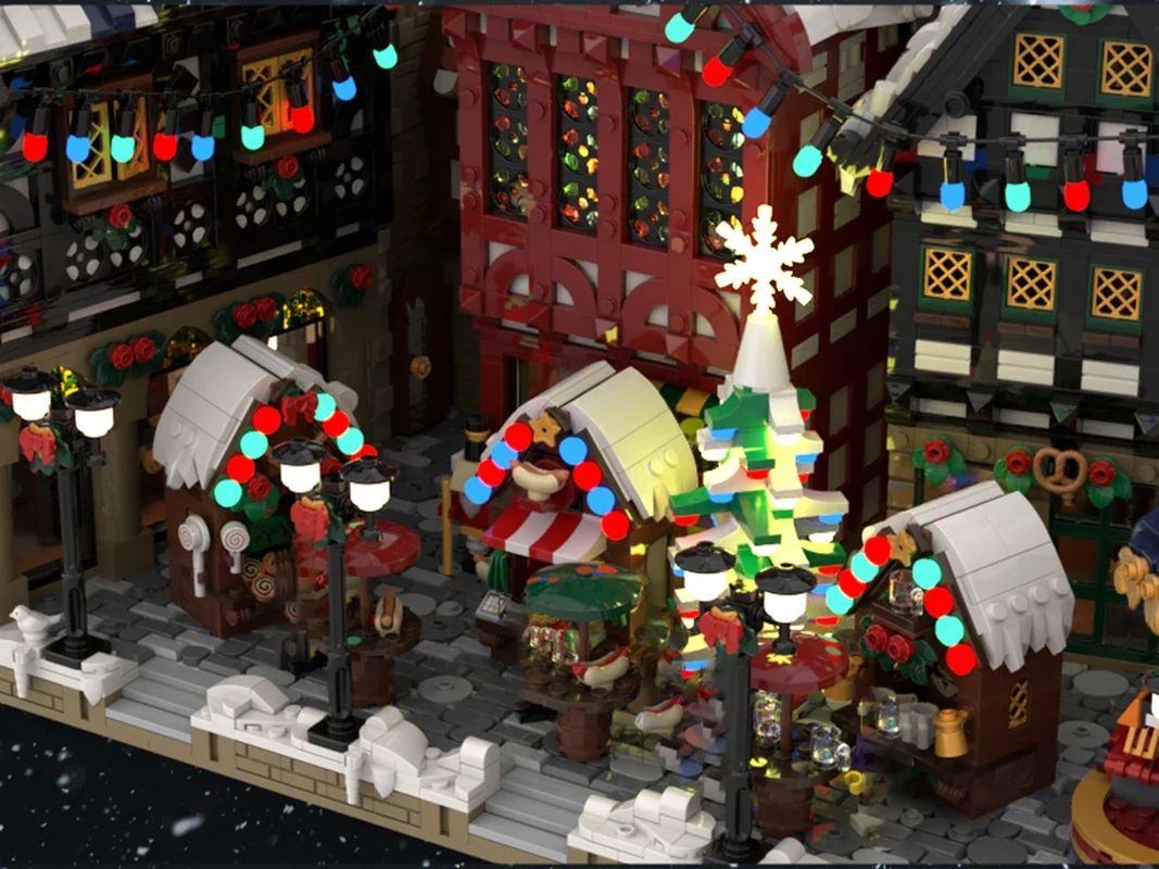 Squisito nuovo modello di blocchi MOC, famosa vista stradale, tecnologia tedesca della città vecchia di Natale, set fai da te giocattolo modulare per bambini