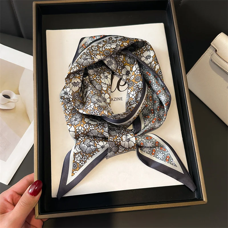 

Luxury Long Narrow Silk Feel Scarf for Women Printed Small Silk Scarf Lady Double-Sided Headband Shawl Hairband Girdle