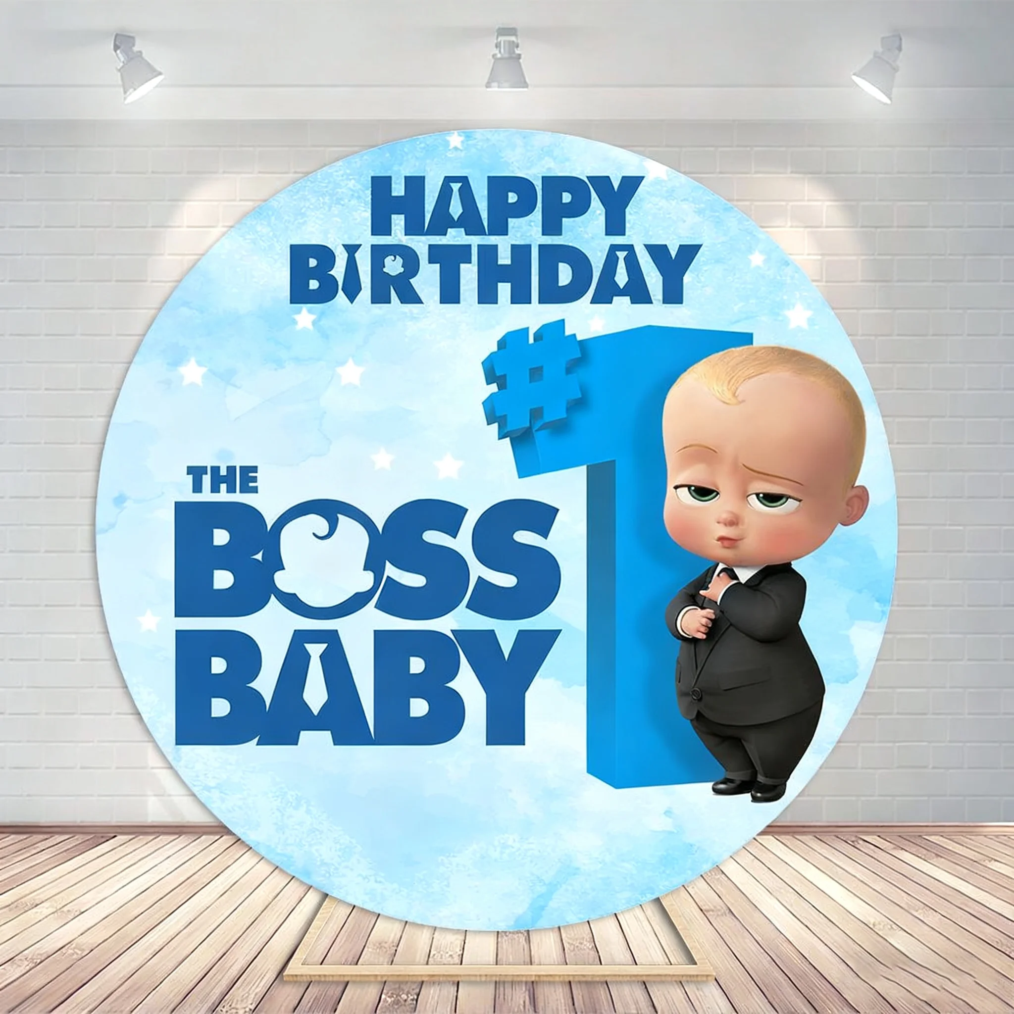Tło fotograficzne Boss Baby, okrągłe, z motywem kaptura, dla chłopca, na urodziny, niebieskie, rekwizyty do sesji zdjęciowych, baby shower, elastyczny baner dekoracyjny