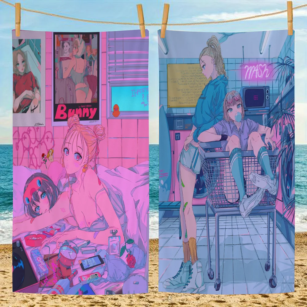 Colorful Anime Girl Microfiber Beach Towel Absorbent Quick Dry Soft Yoga Swimming Resort Mountain Climbing Towel