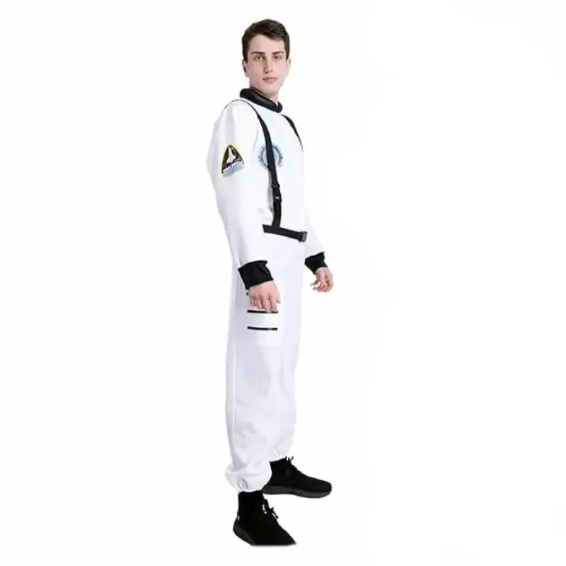 LQDisfraz de astronauta para hombre adulto, traje blanco de astronauta piloto espacial con tirantes ajustables y parches de la NASA, fiesta espacial Galax