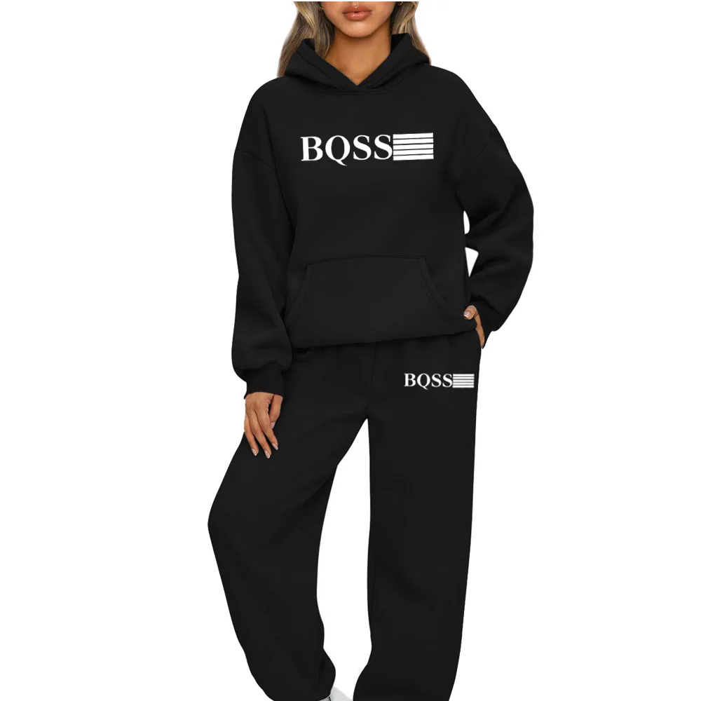 Women Hooded Tracksuit Sports 2 Pieces Set Sweatshirts Pullover Hoodies Pants Suit Home Sweatpants Trousers Outfits 2024