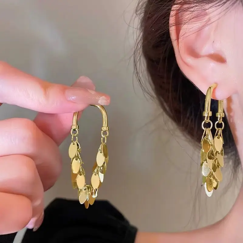 New Senior Luxury Delicate Long Tassels Drop Earring Fashion Versatile Exaggerate Metal Women Jewelry Earrings Gifts