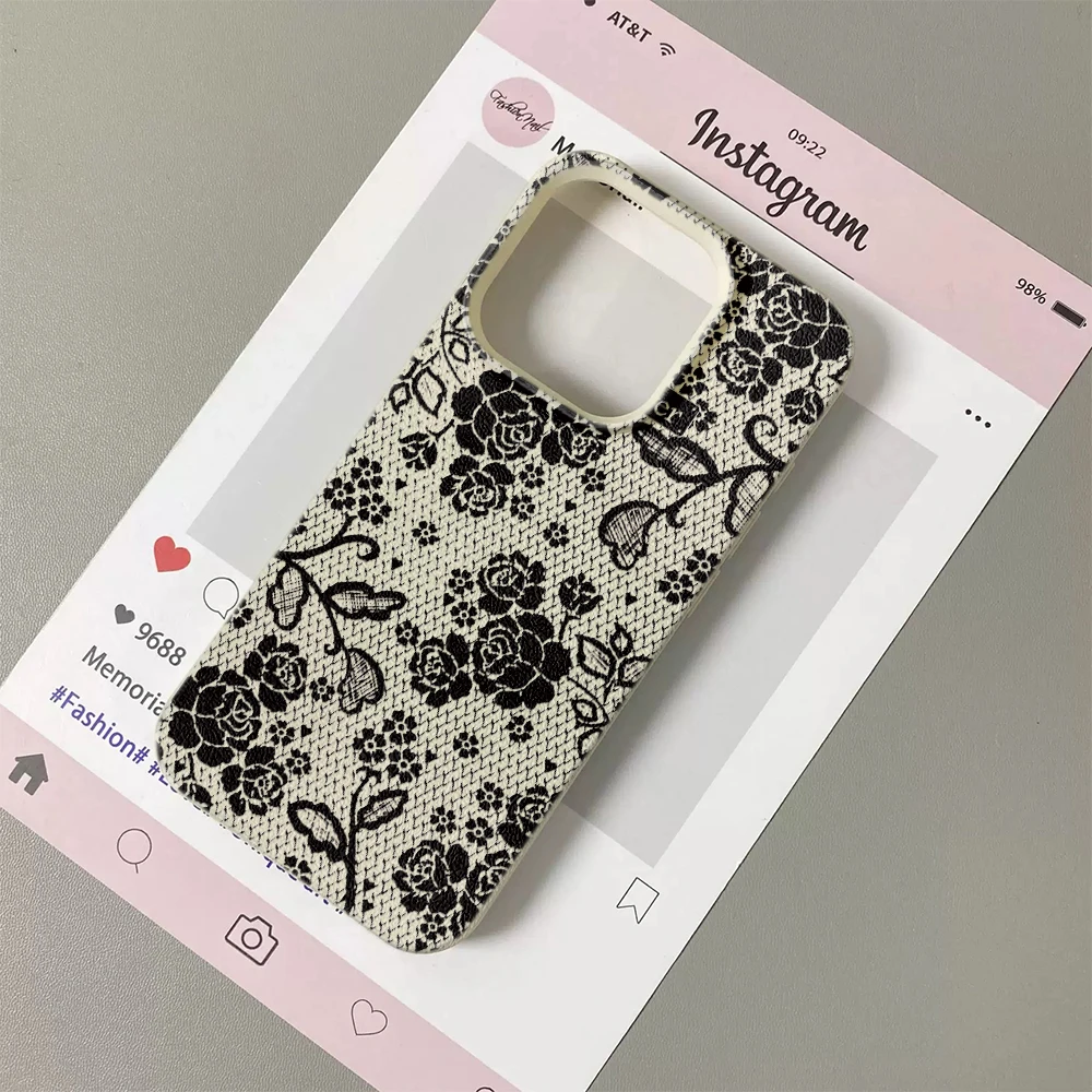 Vintage Floral Pattern Soft Case - Элегантный черный чехол для телефона из