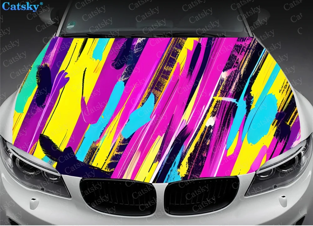 Colored Square Spiral Pattern Car Hood Vinyl Stickers Wrap Vinyl Film Engine Cover Decals Sticker on Car Auto Accessories