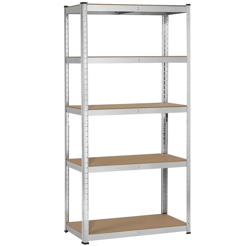 5 Shelf Boltless Adjustable Steel Storage Shelf Unit Silver Adjustable Metal MDF Storage for Garage Warehouse