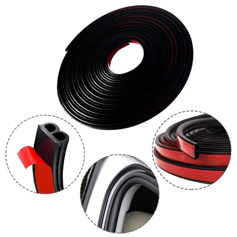 10 Meters B Type Car Door Seal Strips Noise Insulation Windproof Weatherstrip Rubber Seals Sticker Auto Interior Accessories