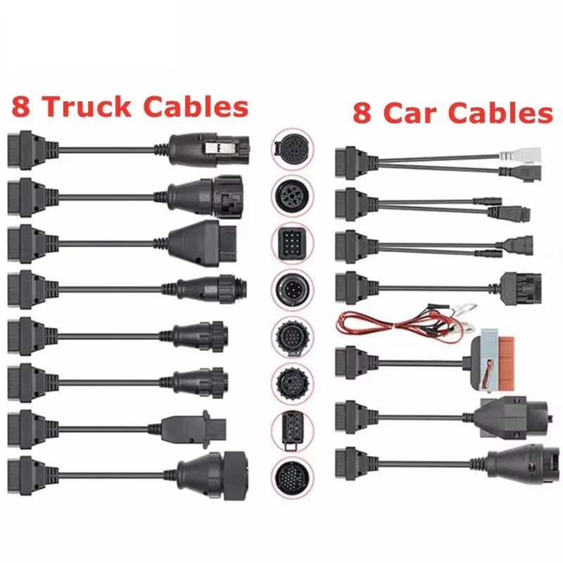 8PCS Car 8PCS Truck Cables 16PCS Full Set OBD2 Adapters For VD DS150E CDP TCS PRO Diagnostic Tool