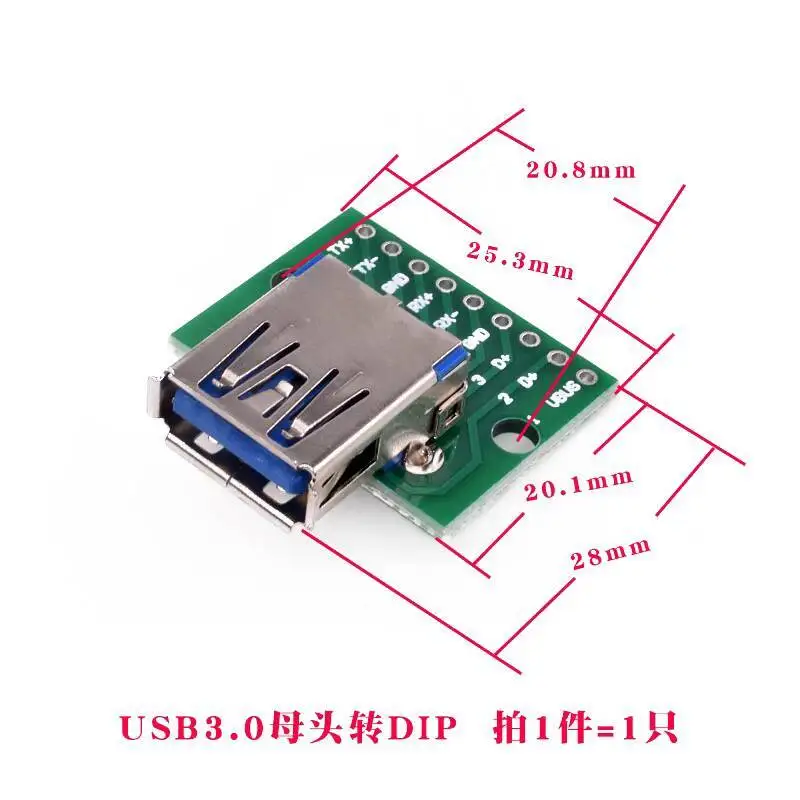 1~2 Stück USB-Adapterplatine Buchsen-Stecker Micro-Direktstecker DIP PCB 2.0/3.0 Quadratisch – Detail 5
