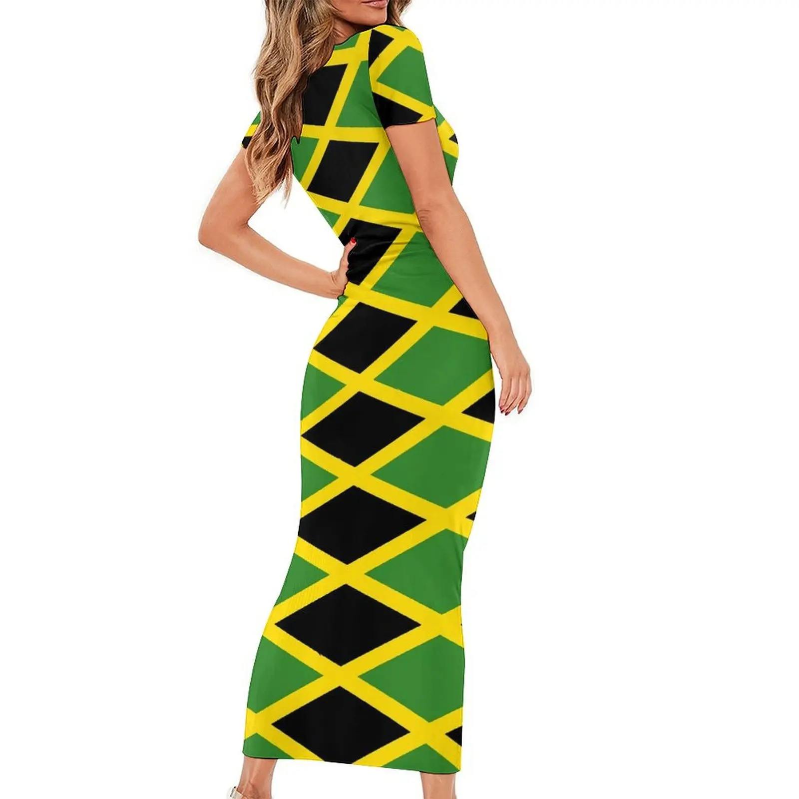 Jamaika nische Flagge Kleid Kurzarm Liebe für Jamaika süße Maxi kleider Frühling ästhetische benutzer definierte figur betonte Kleid große Größe 4xl 5xl