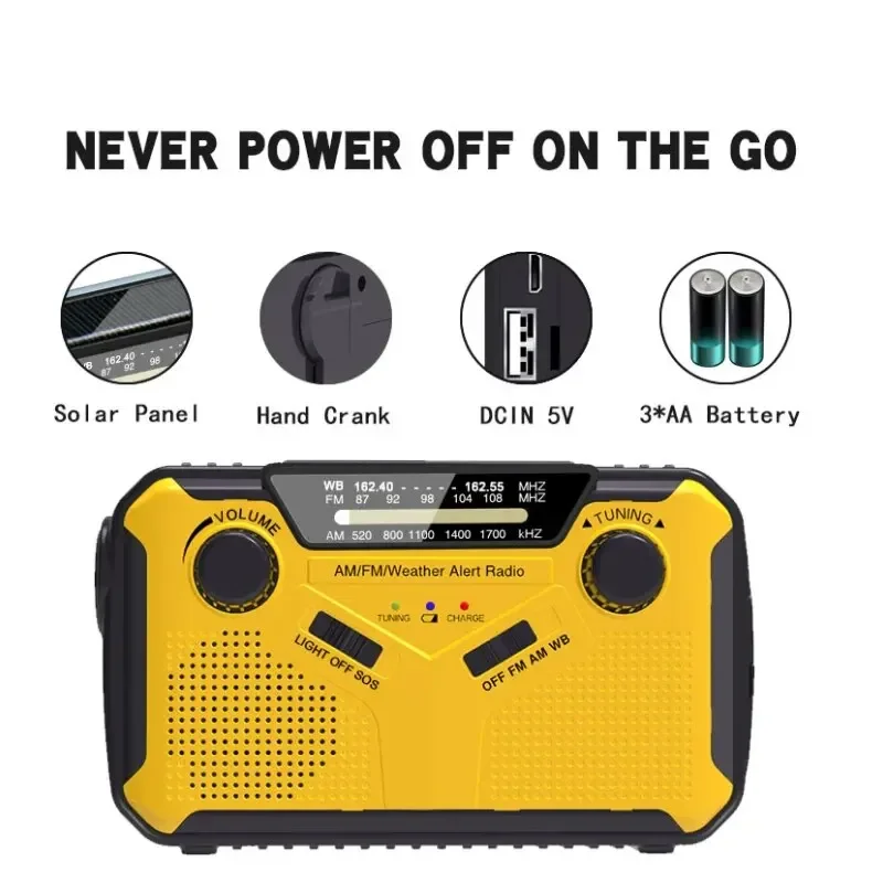 Disaster Prevention Weather Forecast Solar Powered Generation Emergency Radio with Mobile Power Supply Outdoor Emergency Radio