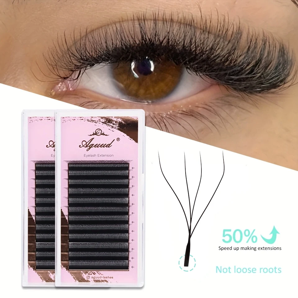 AGUUD 4D W Shaped C/D/L/M Curl Eyelash Extension Premade Volume Fans Soft Gradient Mink Easy Embellish Natural False Eyelashes