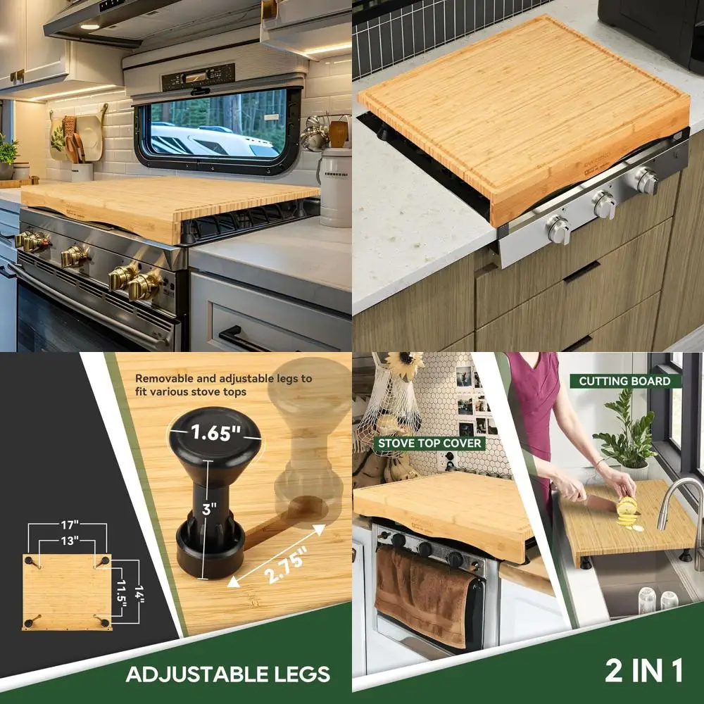 

Adjustable Leg RV Stove Top Cover with Cutting Board and Juice Grooves for 17x20 Gas/Electric Camper Range