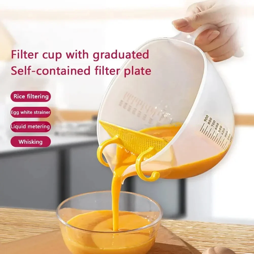 500/1000ML Food Grade Handle Measuring Cup, Draining Cup, Egg Beater with Filter, Rice and Fruit Basket Washing