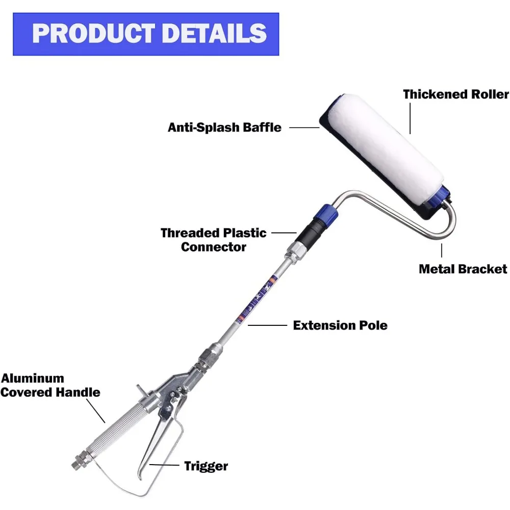 Inner Feed Airless Paint Spray Roller Sprayer Gun Attachment Kit Accessories High Pressure Wand Power Roller 10 Inches Extension