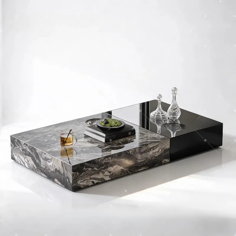 Natural marble coffee table light luxury high-end designer living room modern simple rectangular elegant villa