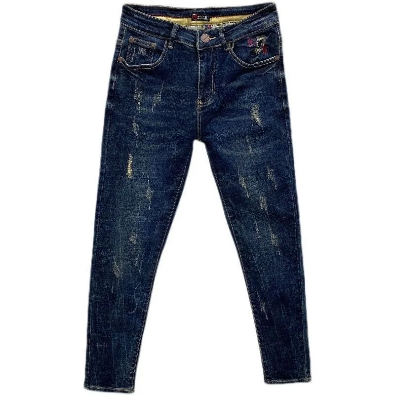 

Весенне-осенние модные однотонные прямые эластичные узкие брюки, мужские повседневные удобные спортивные джинсы высокого качества