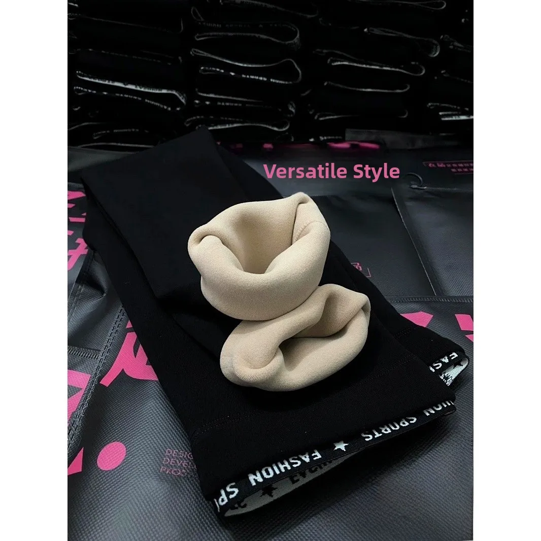 

Удобные флисовые леггинсы для йоги с эластичным поясом на резинке, утепленные, с буквенным принтом, из вельвета, длиной 7/8