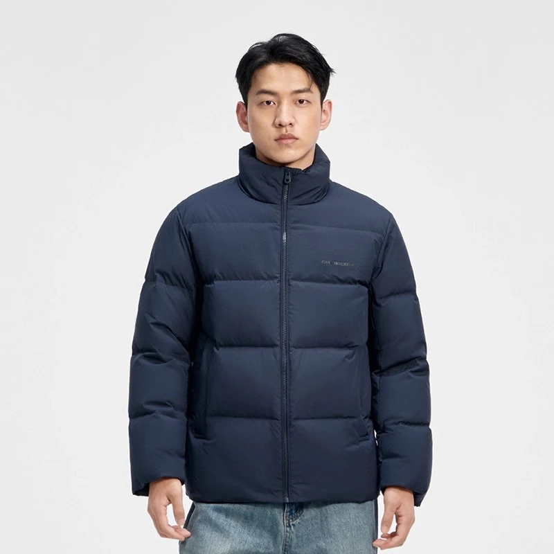 Chericom Short Down Jacket with Stand Collar Duck Down Fill Zip Front Elastic Windproof Cuffs Thermal Insulation Coat Y309670Y