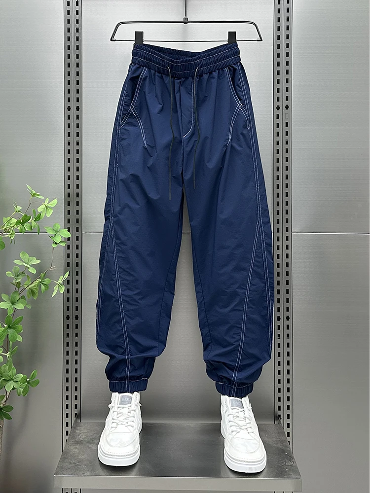 

Men's Summer Thin Breathable Embroidered Me Casual Pants Qui Dry Patchwork Design Versatile Cuffed Trousers Loose Fit Wor...