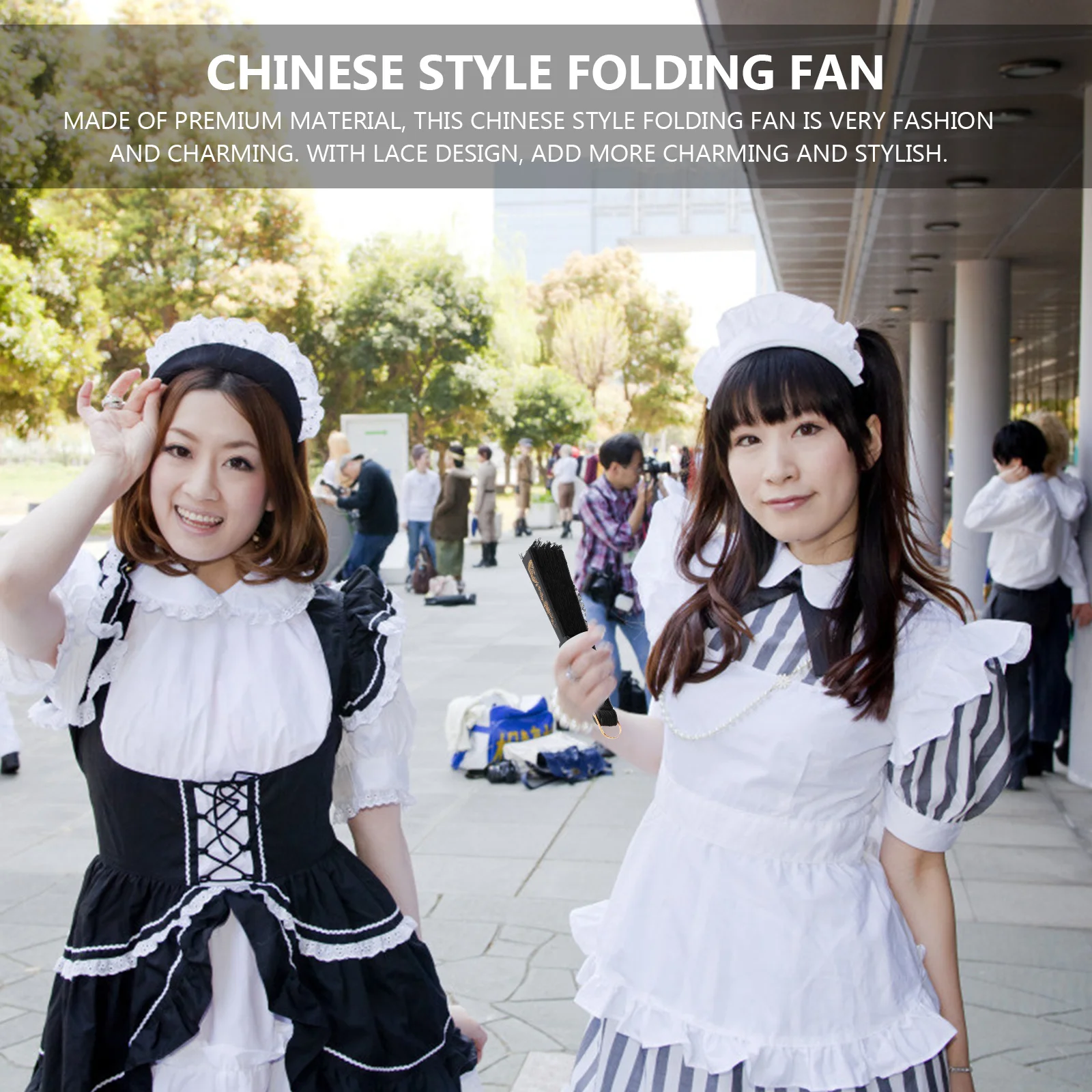 

2Pcs Chinese Style Handheld Fan Lace Decorative Folding Fan for Summer Cooling Party Costume Stage Performance Accessory