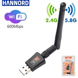 Hannord 600Mbps Dual Band USB Wireless Wifi Adapter 2.4GHz 5GHz WiFi Antenna Free Drive Network Card Receiver 802.11b/n/g/ac PC