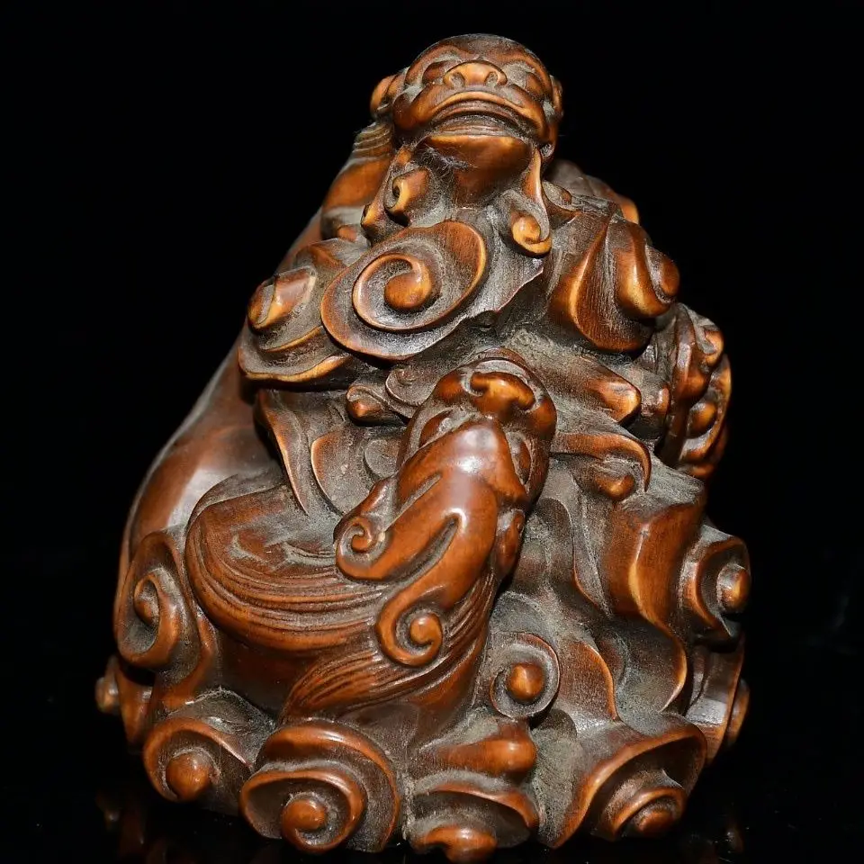 Hand Carved Wood Auspicious clouds surround the dragon Statue Figurine Desktop Ornaments Home Decoration