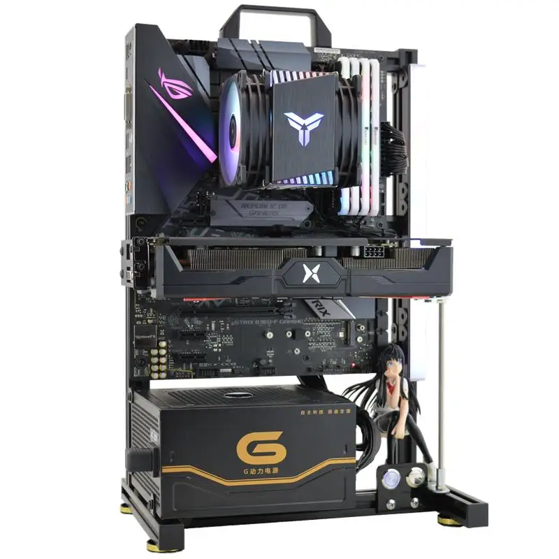 

Open Computer Case DIY Aluminum Frame Creative Wind/Water Cooling Cool Rack Gaming Wall Hanging Desktop Chassis LP