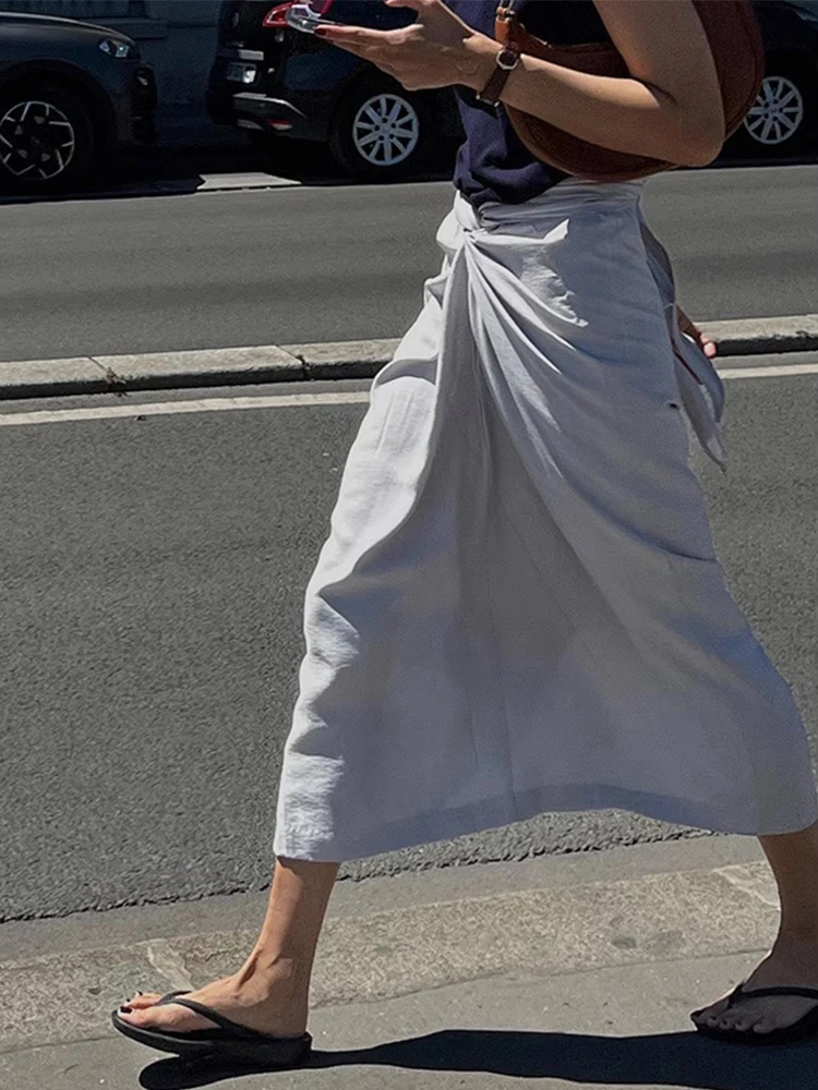 

Chic Summer Vintage Knot Design High Waist Slimming Versatile Midi Length f Body Skirt for Women Commute Korean Sle