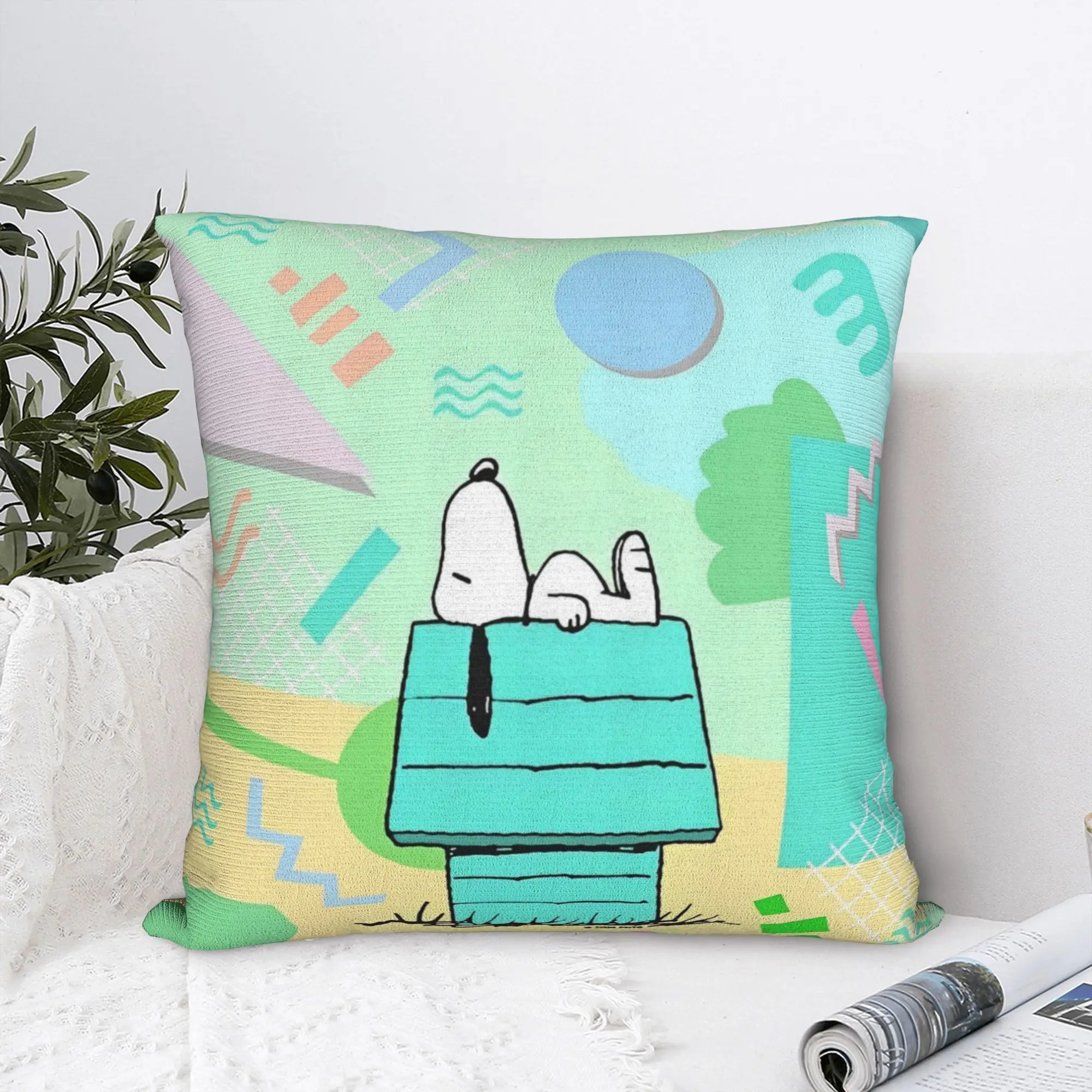 S-Snoopys Dog Kawaii Square Pillowcases Polyester Home Cartoon Cushion Case Cool Decor Pillowcase 40*40