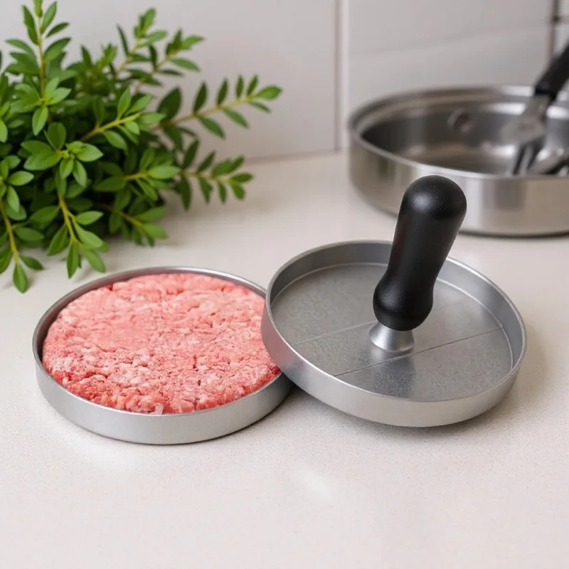

Hamburg cake press mold with handle Aluminum PP wood material Kitchen utensils