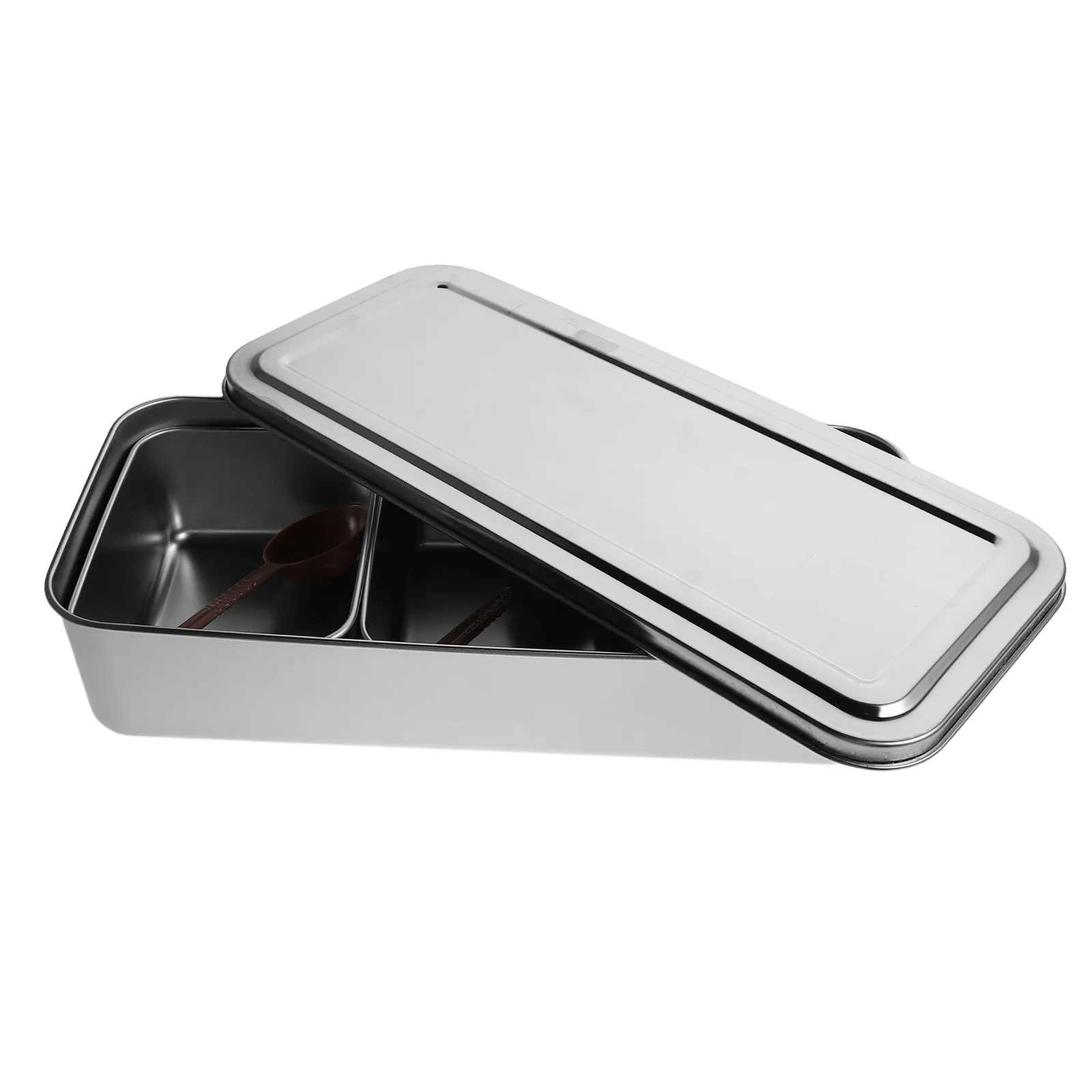 

3-Compartment Stainless Steel Spice Box Lid Spoon Kitchen Seasoning Organizer Condiment Storage Container Condiment Storage Box