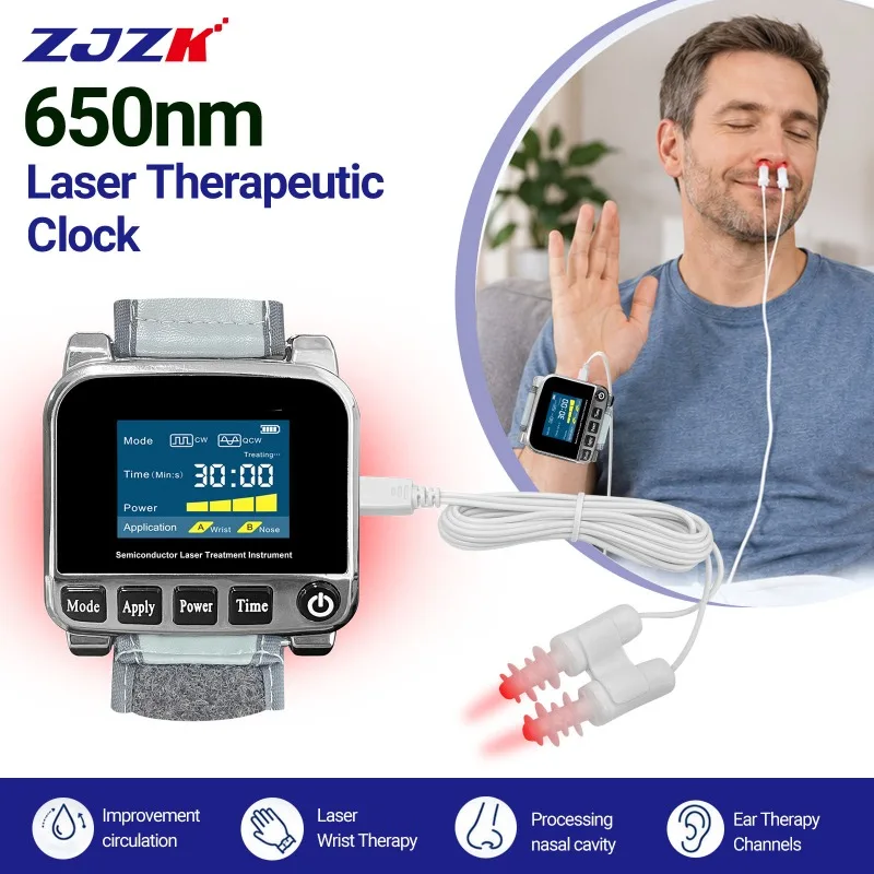 ZJZK 650nm Laser Therapy Watch Cold Laser Photobiomodulation Therapy Watch LLLT 12 Diode Wearable for Blood Circulation Rhinitis