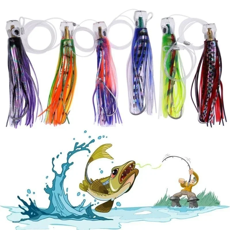 6Pcs/Bag 17cm 46g Acrylic Octopus Fishing Lures Pusher Style Rigged and Bag Fishing Equipment