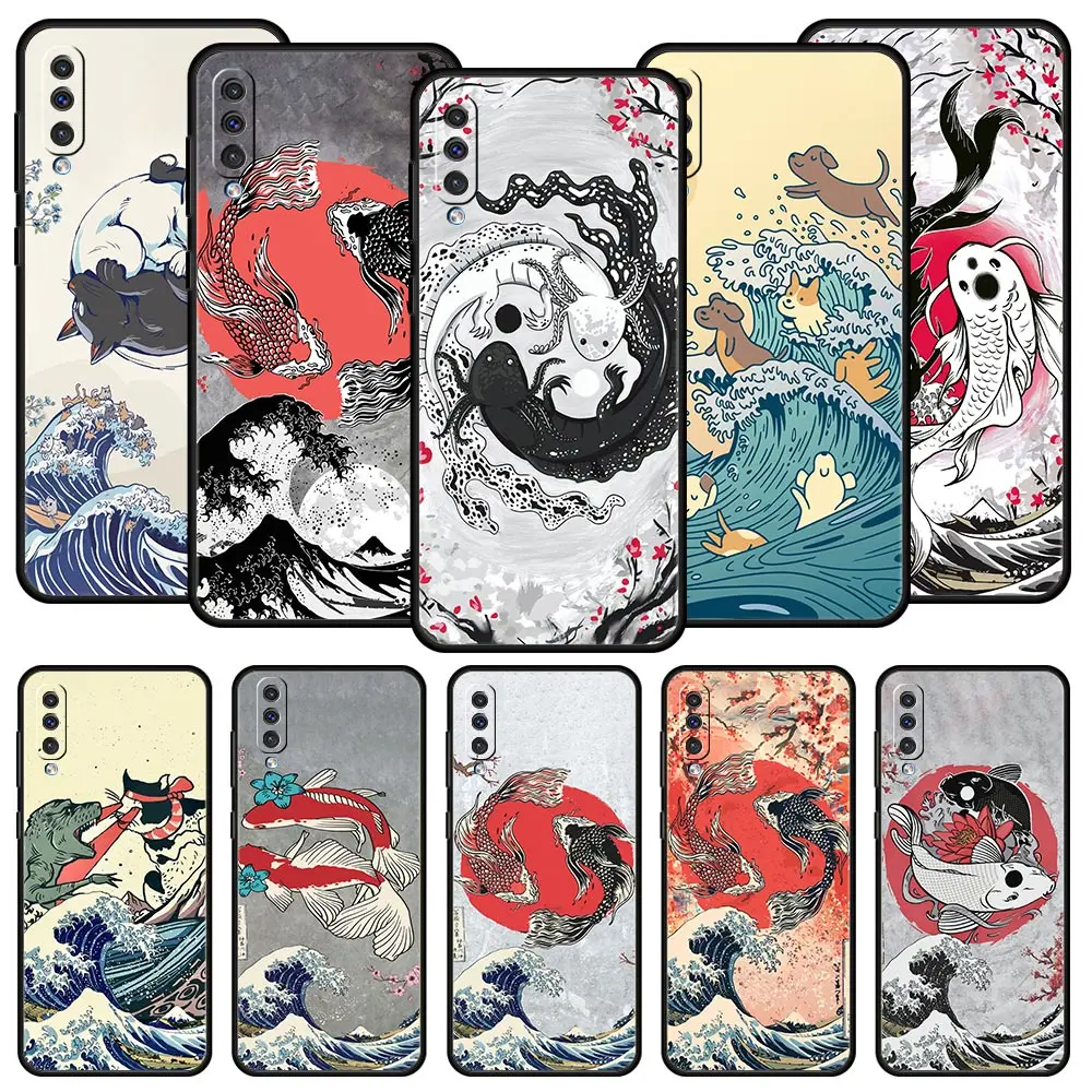 Koi Fish Case For Samsung Galaxy A12 A22 4G A32 5G A72 A52 A70 A50 A20e A30 A02s A10 A20s A10s A40 A04 Phone Cover Black Shell