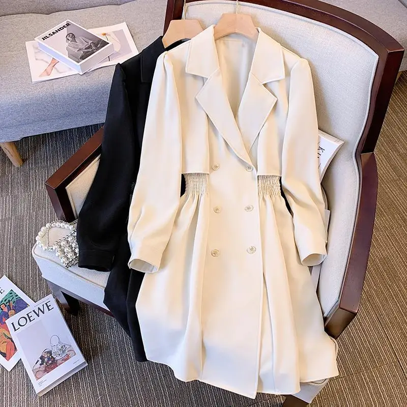 

New Coats Woman Winter 2024 Fashion Lapel Elastic Waist Women's Mid Trench Coat for Women Overcoat Female Women's Windbreaker