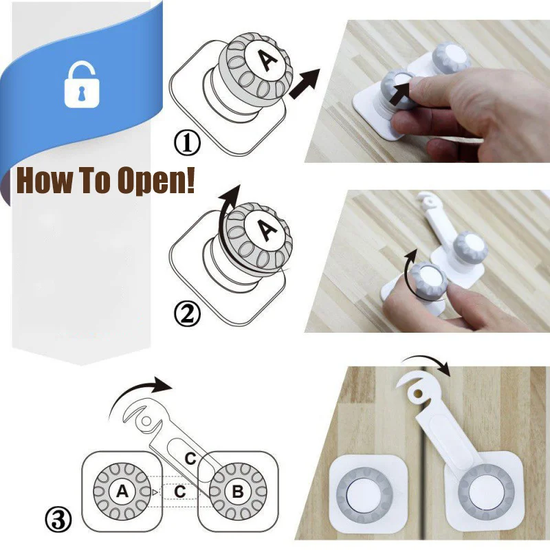 Baby Lock Child Safety Drawer Locks Anti-Pinching Plastic Refrigerator Cabinet Door Lock With Adhesive Baby Safe Strap Latches