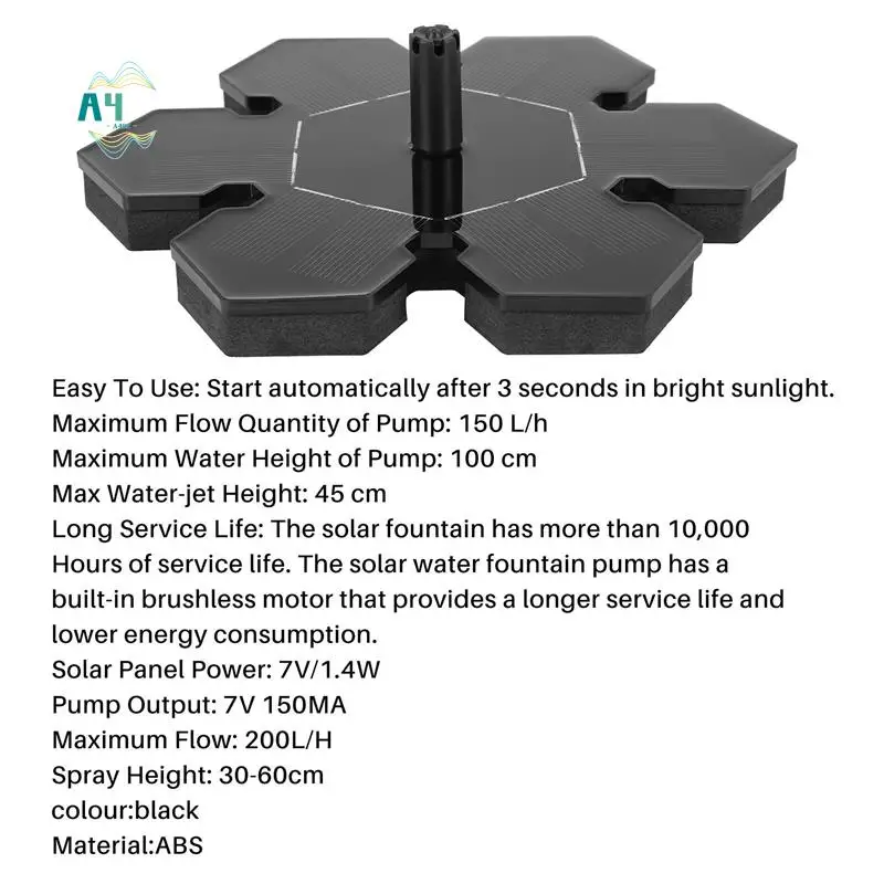A40Z-Solar Fountain Pump Solar Powered Bird Bath Fountain Pump Solar Panel Kit Water Pump Outdoor Watering Submersible Pump