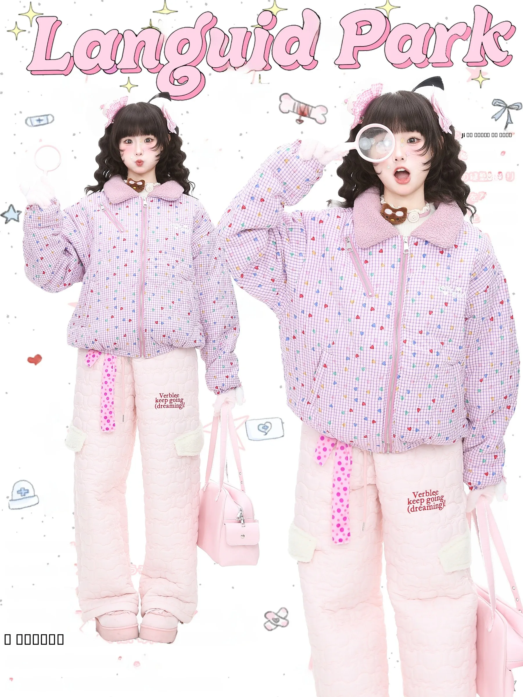 

Женская зимняя куртка Languid Park из хлопка в клетку с принтом в виде сердец, утепленная, с длинными рукавами, с отделкой из овечьей шерсти, новинка