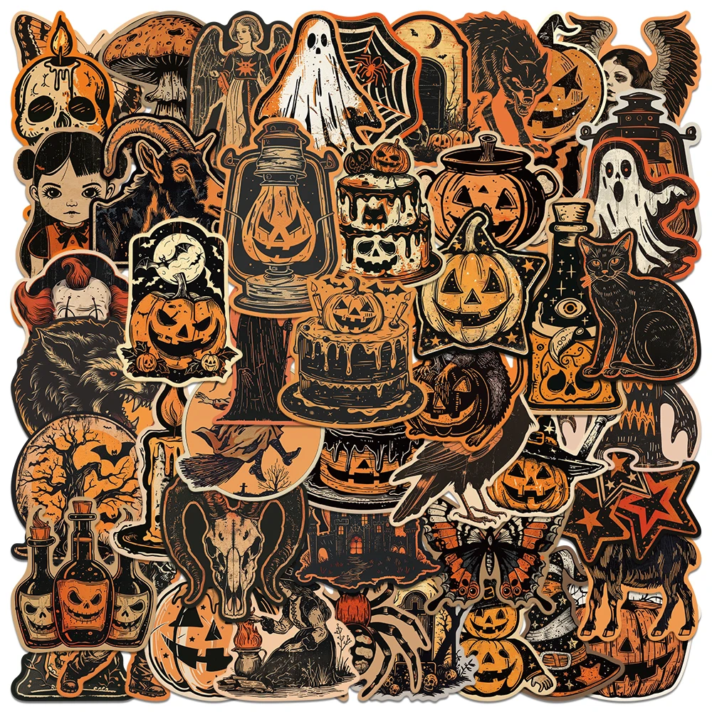 50 stücke Retro Halloween Kürbis Aufkleber Abziehbilder für Telefon Laptop Gepäck Skateboard Wand Cartoon Graffiti Aufkleber Kinder Geschenke