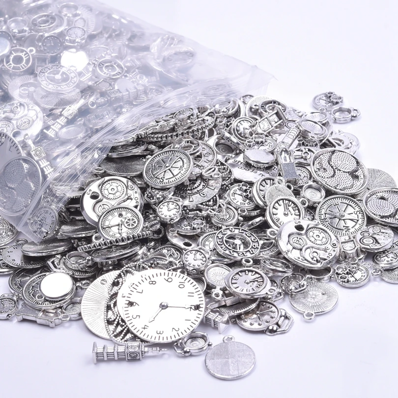 Silver Color Random Compass Rudder Clock Round Steampunk Charm For Jewelry Making Accessories Metal DIY Pendants Charms Material view 5